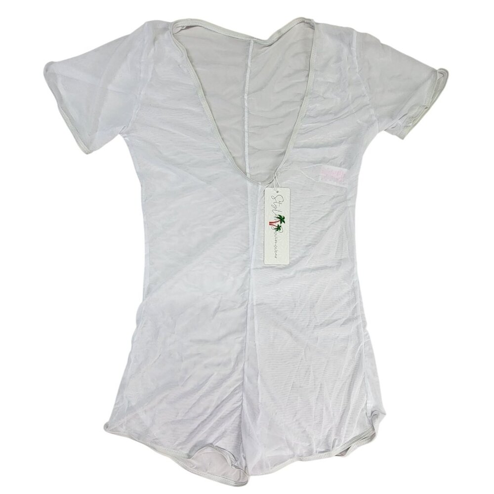 Stylish Bathing Suit Swimwear Cover-Up Soft white Sheer Size Medium New w Tags